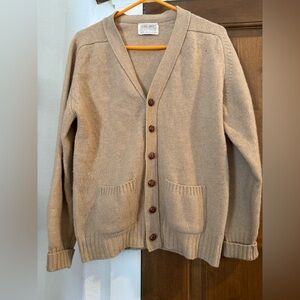 Vintage Lord Jeff Sweater Mens M Virgin Wool Camel Hair Cardigan Made in USA
